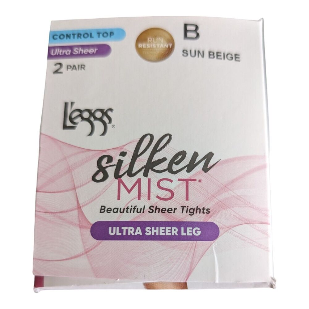LEGGS Silken Mist Control Top Run Resistant Sun Beige Sz B SILKY MIST SHEER LEG